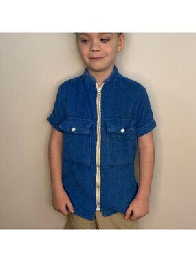 Vintage 1970s Kids Blue Terrycloth Beach Jacket, Put On Shop Swimwear Size 6/8